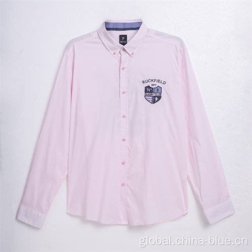 Spring Summer Shirts men's soft cotton pink long sleeve embroidery shirt Supplier